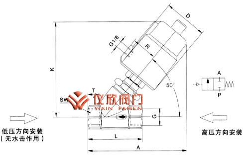 气动角座阀外形尺寸图