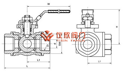 内螺纹三通球阀,结构图