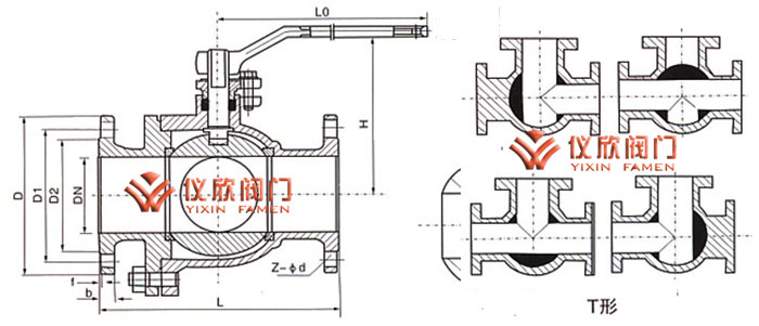 T型三通球阀流向图